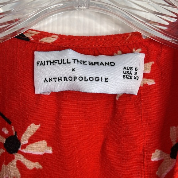 Faithfull the Brand x Anthropologie Riviera Bright Red Floral Wrap Dress XS - Picture 6 of 13